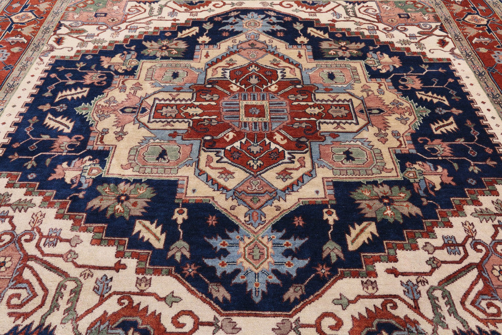 10' Square Heriz Serapi Hand Knotted Wool Rug - Q15995