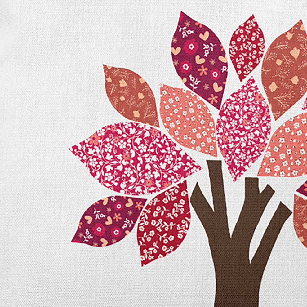 Printed Quilt Tree Accent Pillow, Fuschia, 16"x16"