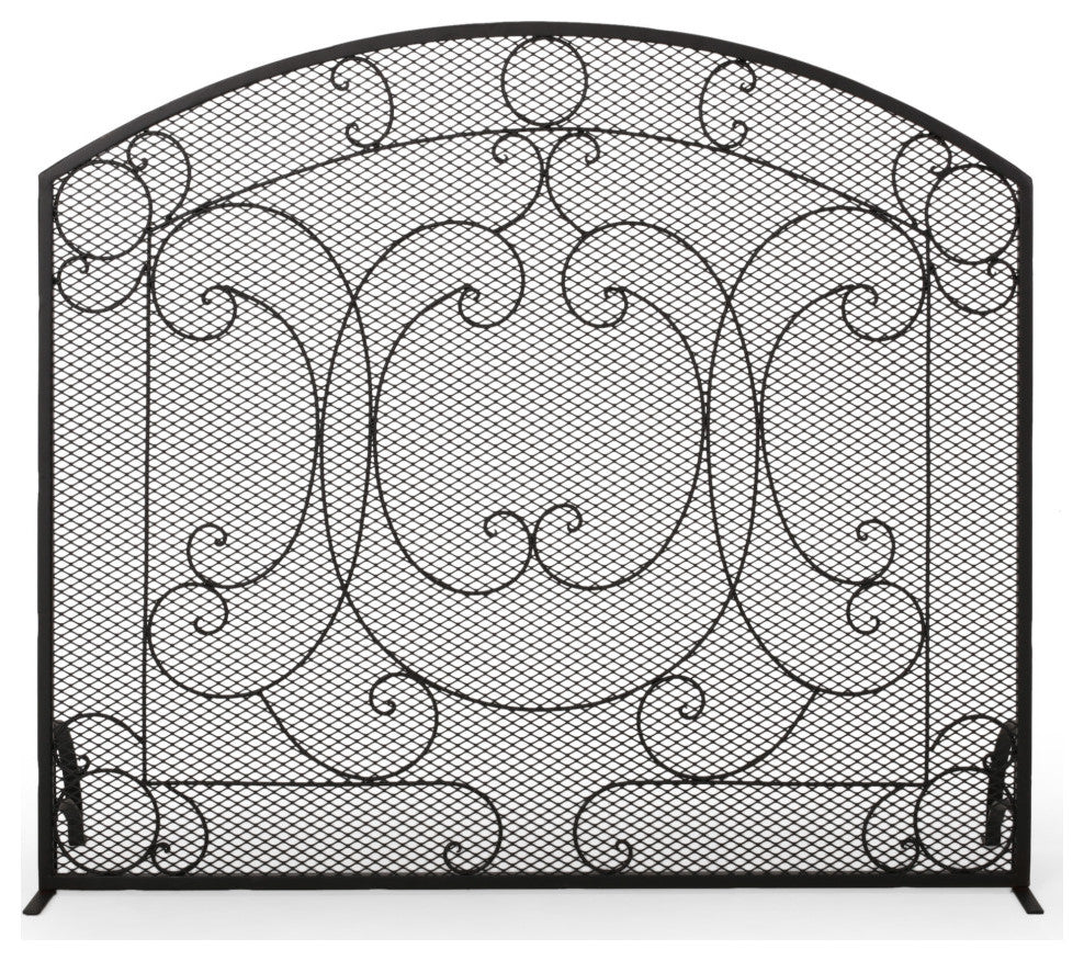 Ella Iron Fireplace Screen, Matte Black