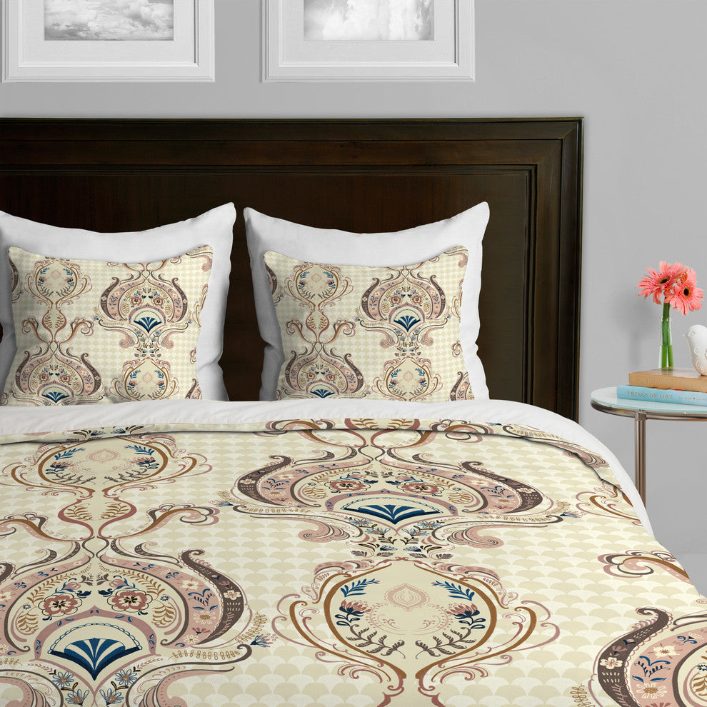 Pimlada Phuapradit Pink And Off White Floral Damasks Duvet Cover