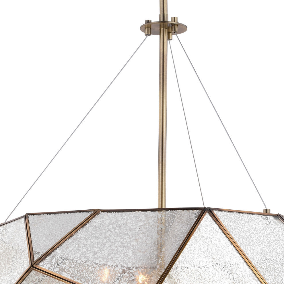 Euclid Five Light Pendant, Aged Brass