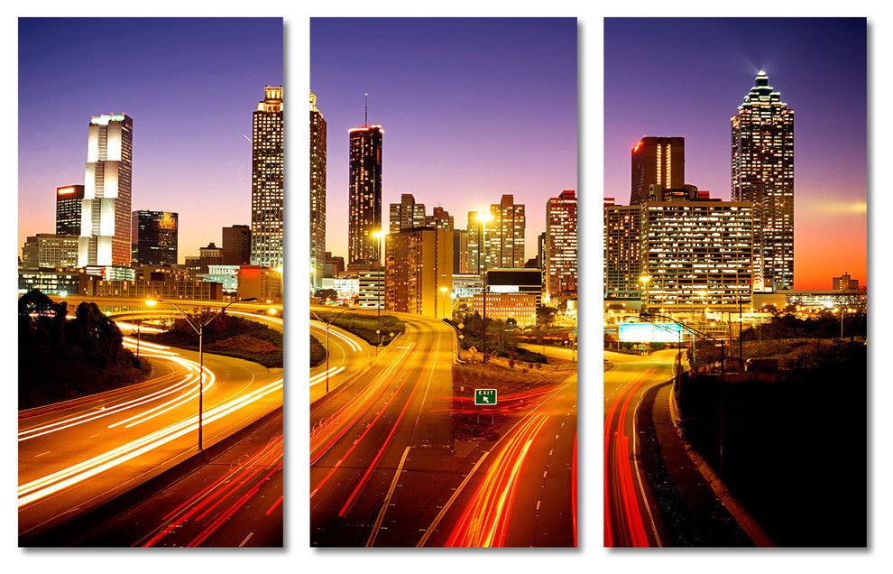 Atlanta, Georgia Skyline Canvas Print 3 Panel Split, Triptych Wall Art, 30x20