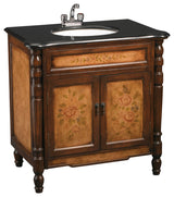 Brown Vanity Sink With Floral Design And Black Granite