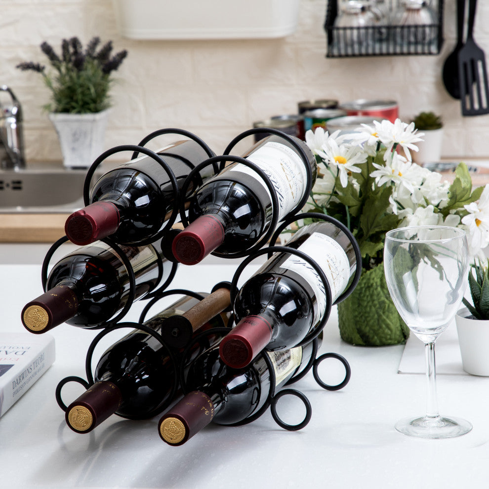 Home Zone Living Wine Rack for Countertop, Holds up to 6-Bottles, Black