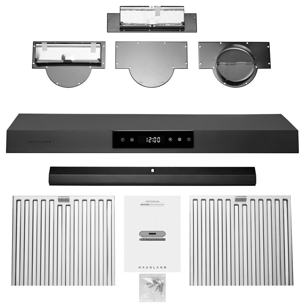 Hauslane | Chef Series PS18 Under Cabinet Kitchen Range Hoods, Black Stainless Steel, 30"