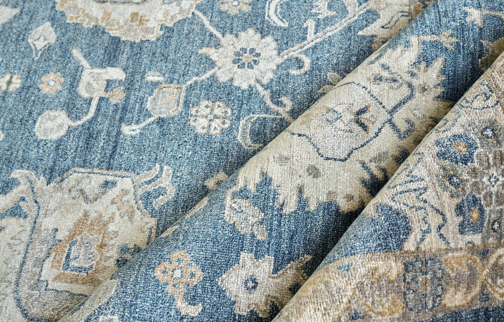 Museum Hand-Knotted Bamboo Silk and Cotton Navy Area Rug