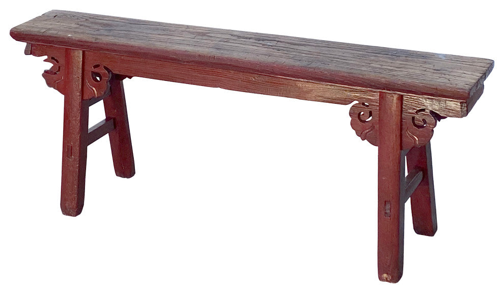 Vintage Brick Red Rural Village Rustic Slim Wood Seating Bench Hcs7359