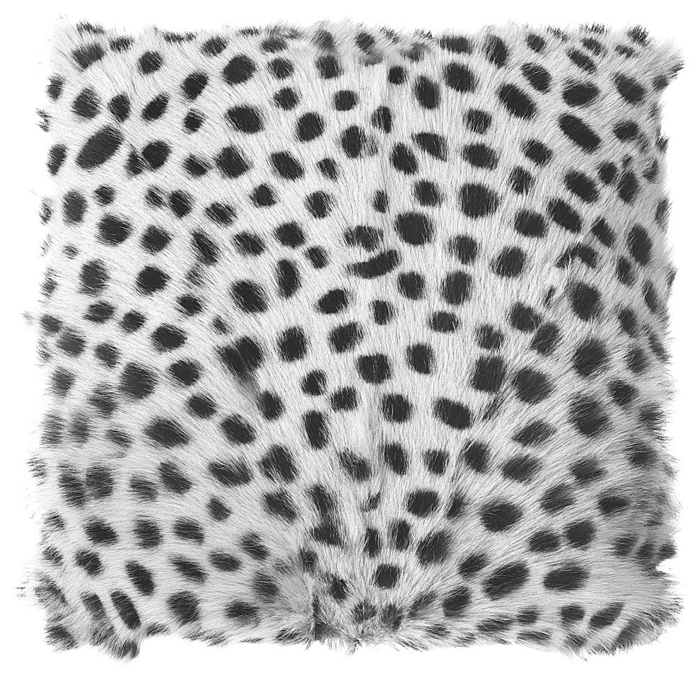 Contemporary Spotted Goat Fur Pouf Light Grey - Grey