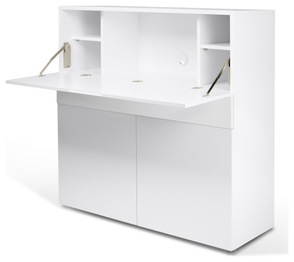 Modern Home Office Desk Work Station Hutch, White