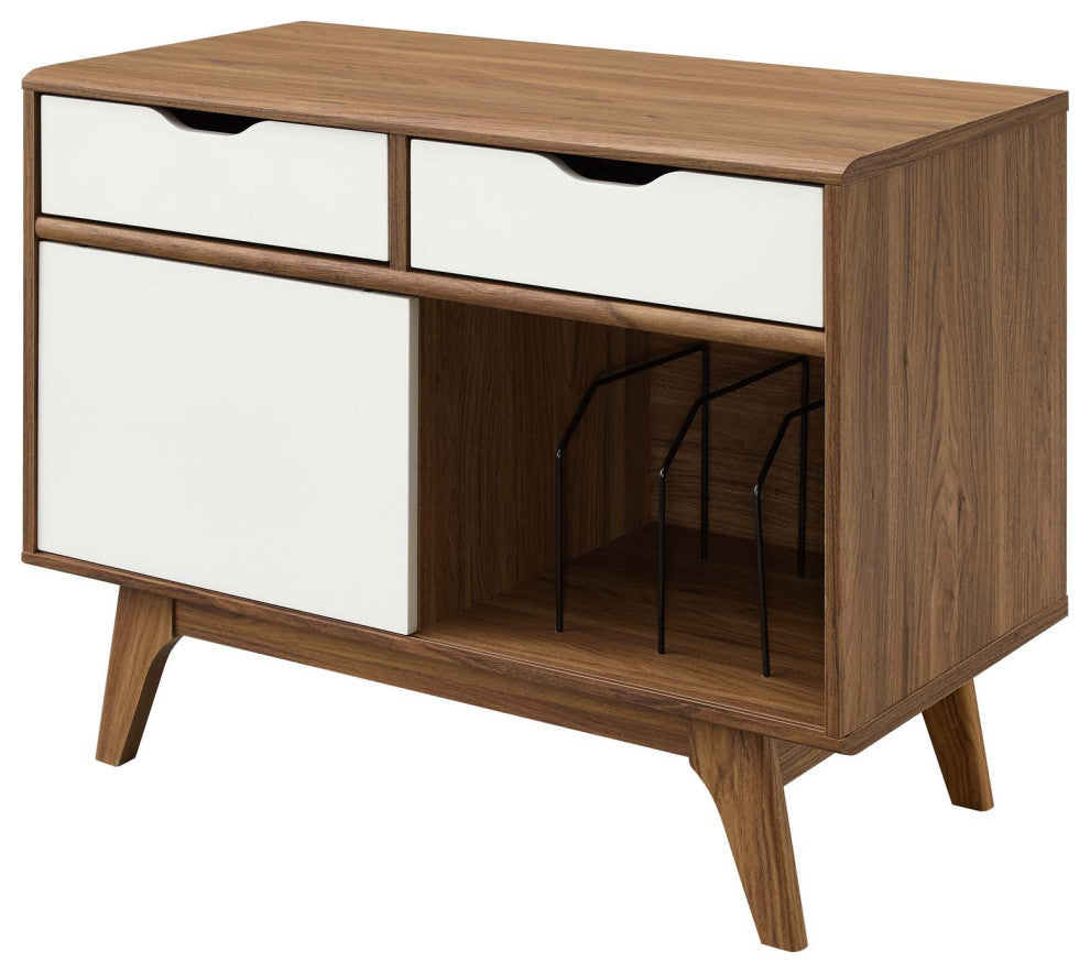 Sofa Side Table Display Stand, Wood, Brown Walnut White, Modern, Lounge