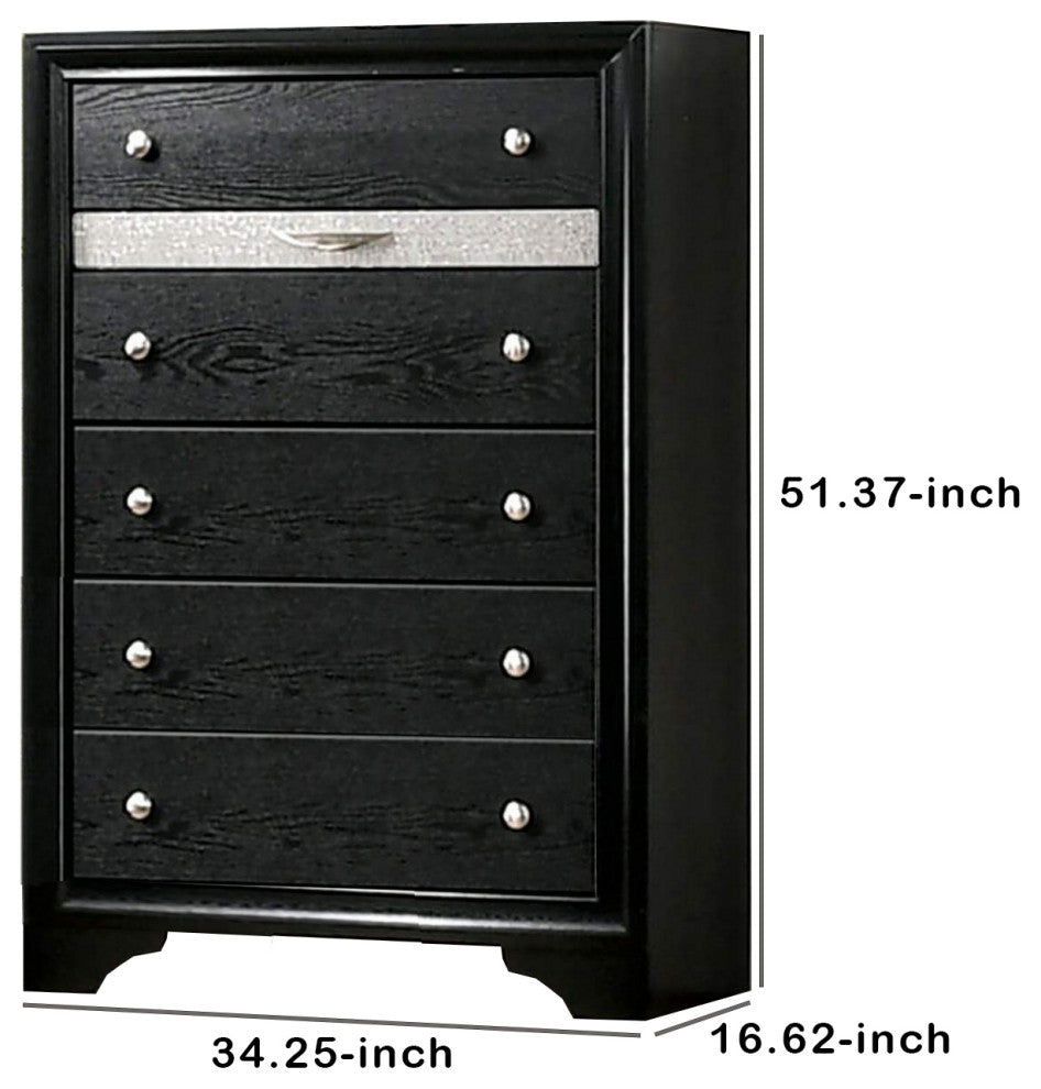 Chest with Silver Trim Accent and 1 Jewelry Drawer, Black