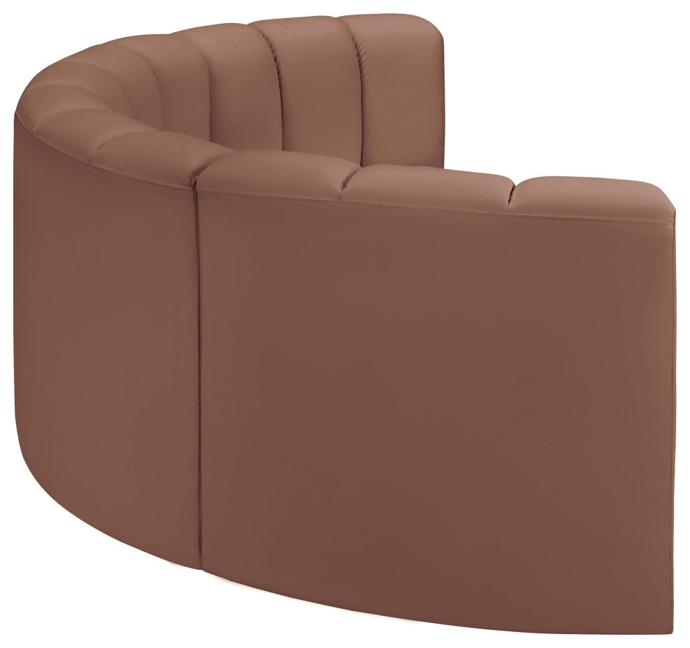 Arc Vegan Leather Upholstered 4-Pc. Inward Curved Modular Sectional, Cognac