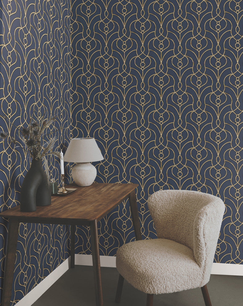 Navy Divine Trellis Wallpaper