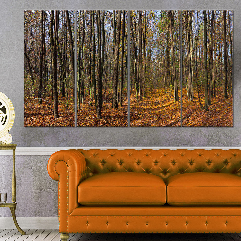 Dense Fall Forest Panorama, Forest Canvas Art Print, 48"x28", 4 Panels
