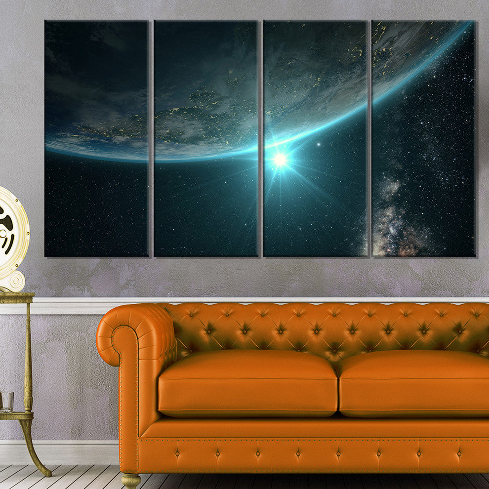 "Sunrise in Earth From Space" Contemporary Landscape Wall Art, 4 Panels, 48"x28"