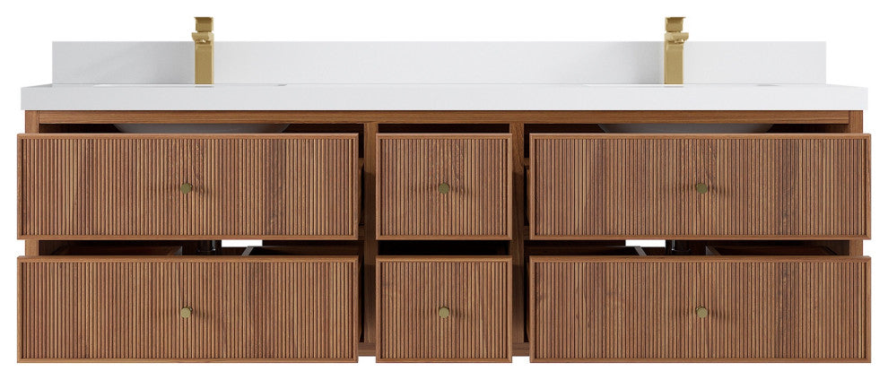 Sonoma Floating 72 Double Sink Vanity in Dark Natural with 2" White Quartz