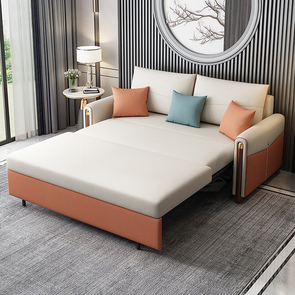 White & Orange Sleeper Sofa Convertible Sofa Leath-Aire Upholstery