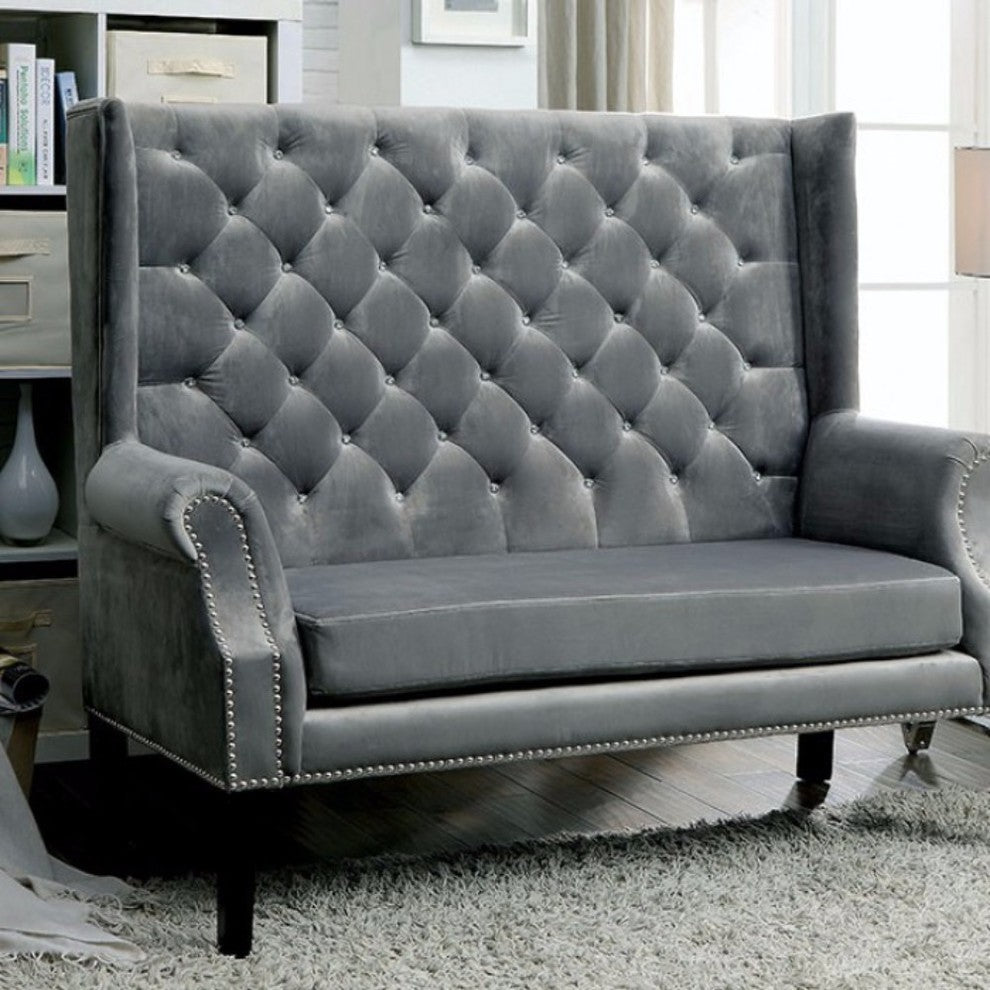 Shayla Contemporary Loveseat chair, Wingback Design, Gray