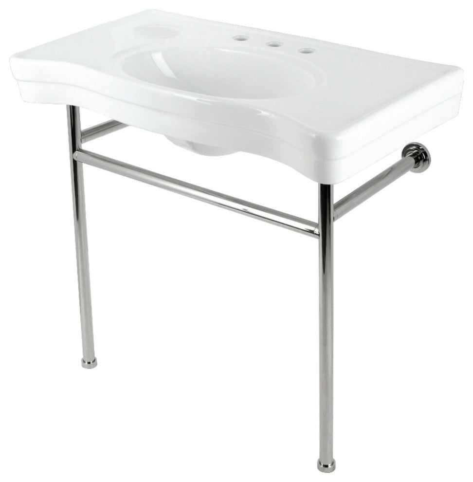 VPB28140W86 36" Ceramic Console Sink with Stainless Steel Legs