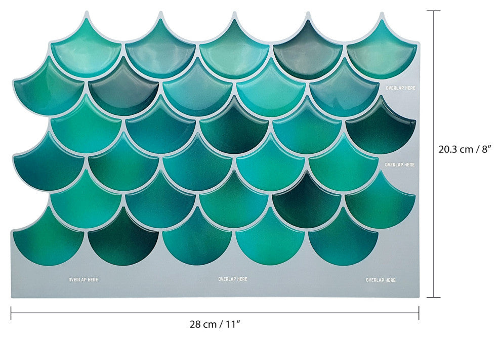 11' x 8" 3D Tile Sticker Fresh Turquoise Kitchen Bathroom, Set of 8