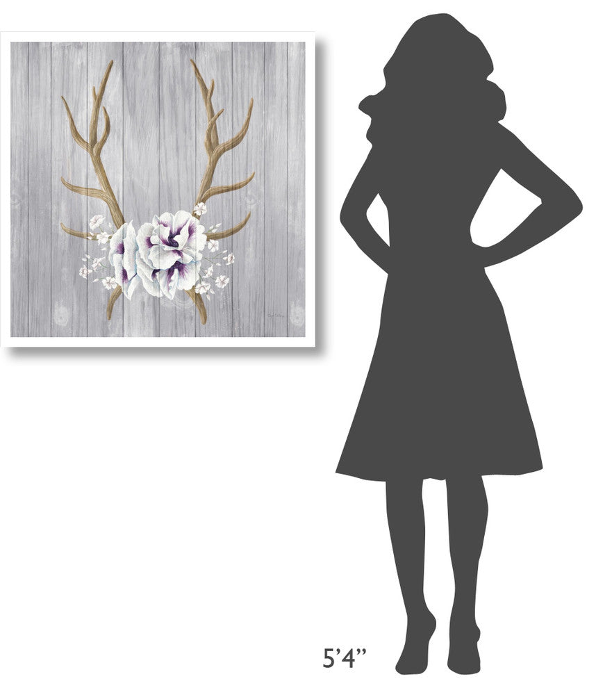 "Antlers and Poppies I Sq" Digital Paper Print by Elyse DeNeige, 32"x32"