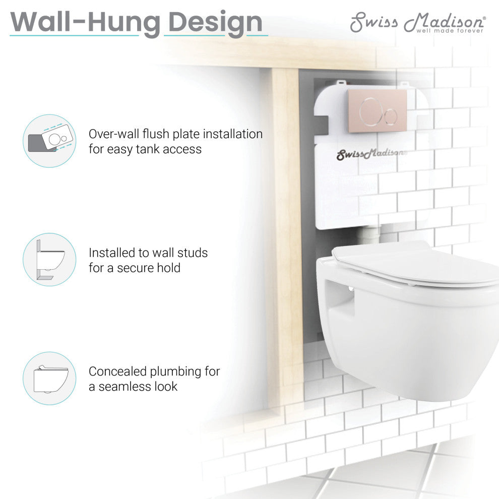 Ivy Wall Hung Elongated Toilet Bowl 0.8/1.28 GPF Dual Flush, Black Hardware