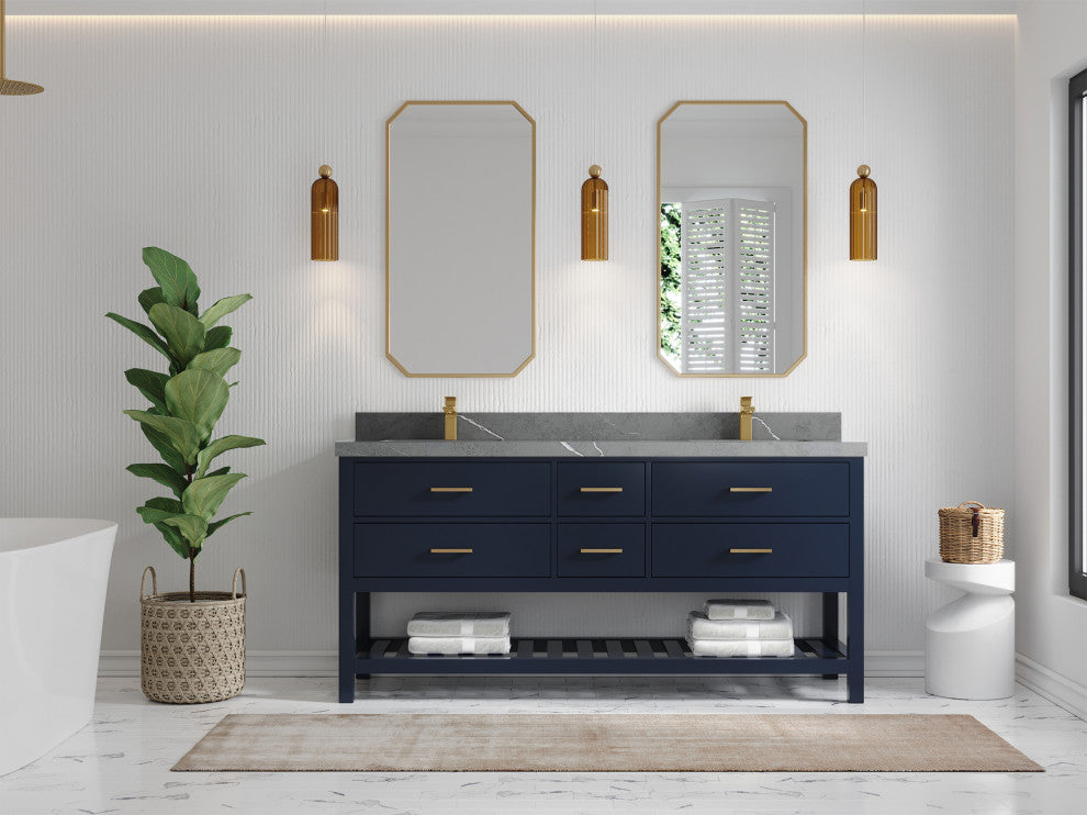Parker 72 Double Sink Bath Vanity in Navy Blue  2" Piatra Gray