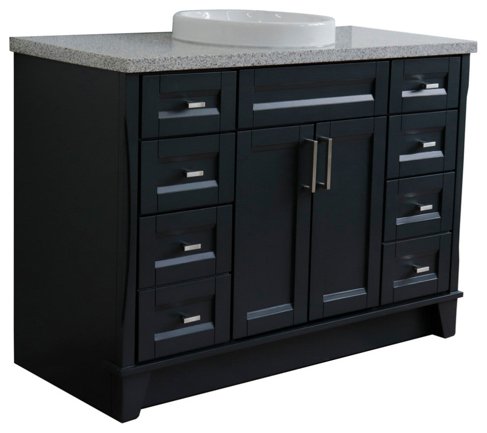 49" Single Sink Vanity, Dark Gray Finish With Gray Granite And Round Sink