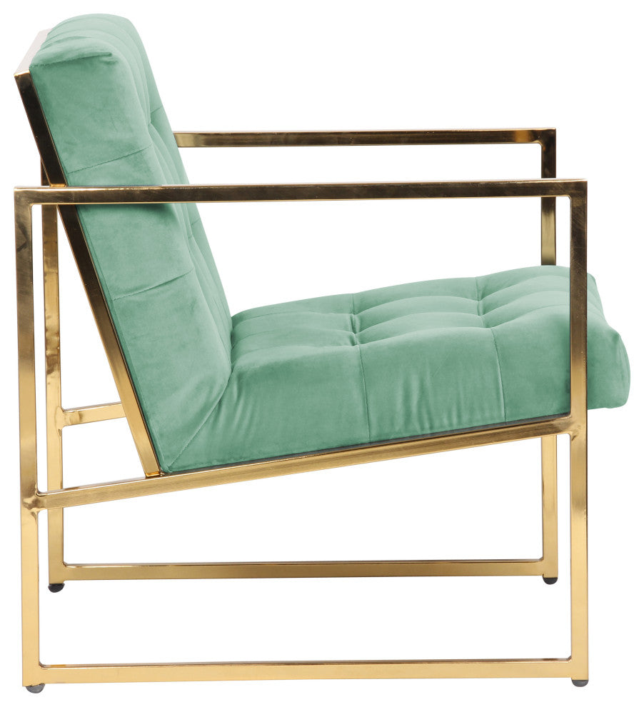 Tufted Accent Armchair with Gold Sled Base Lexington Series, Turquoise