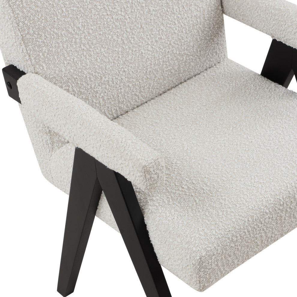 Woodloch Boucle Fabric Upholstered Accent Chair, Cream, Black Finish
