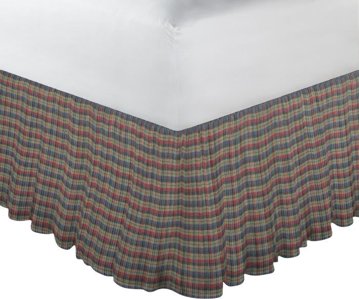 Tan and Blue Plaid,Red Pink Line Fabric Dust Ruffle Twin