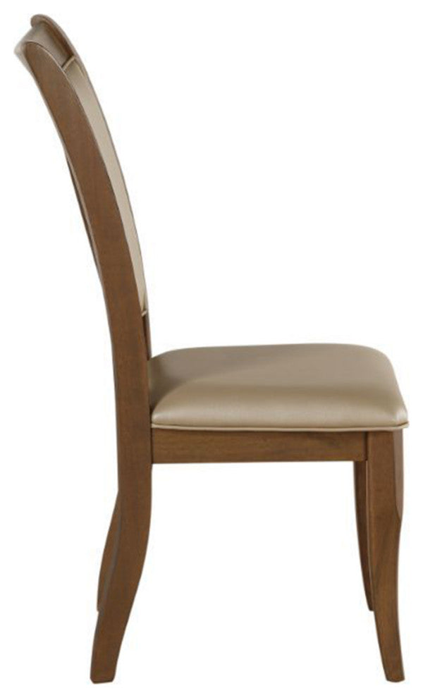 Set of 2 PU Upholstered Side Chair, Beige/Gray Oak Finish
