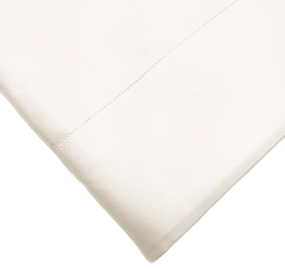 Hemstitch Cotton Sateen Flat Sheet, Ivory, Full