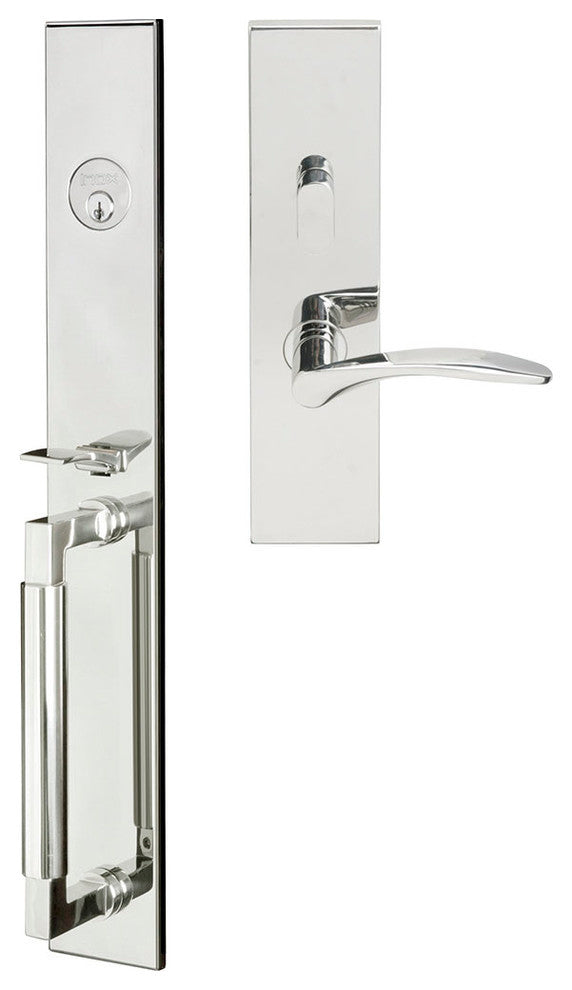 Crest Lever, Mortise Entry Handleset, RHR, Polished Stainless Steel