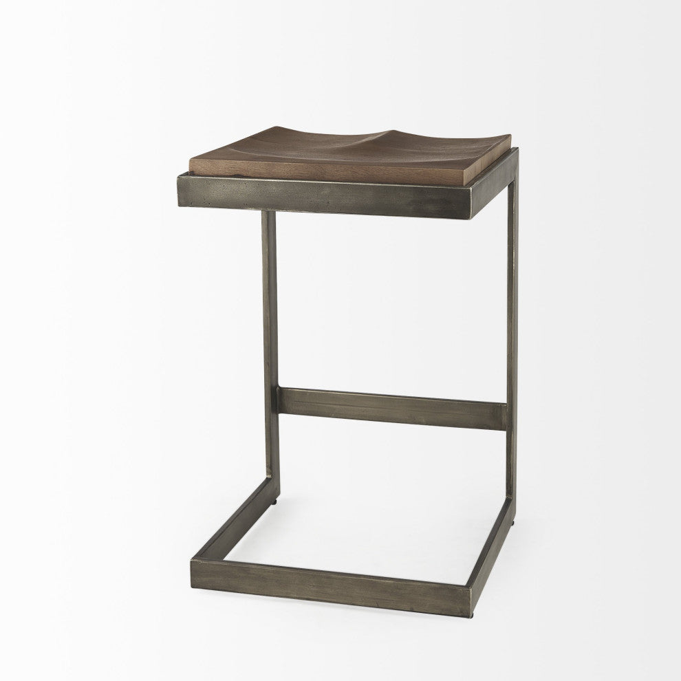 26" Warm Brown Cheeky Wood and Metal Counter Stool