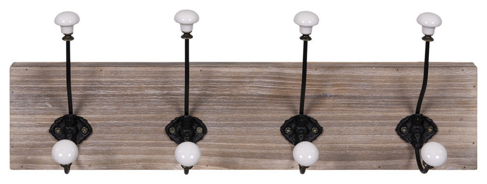 Wood and Metal Hooks With Ceramic Knobs