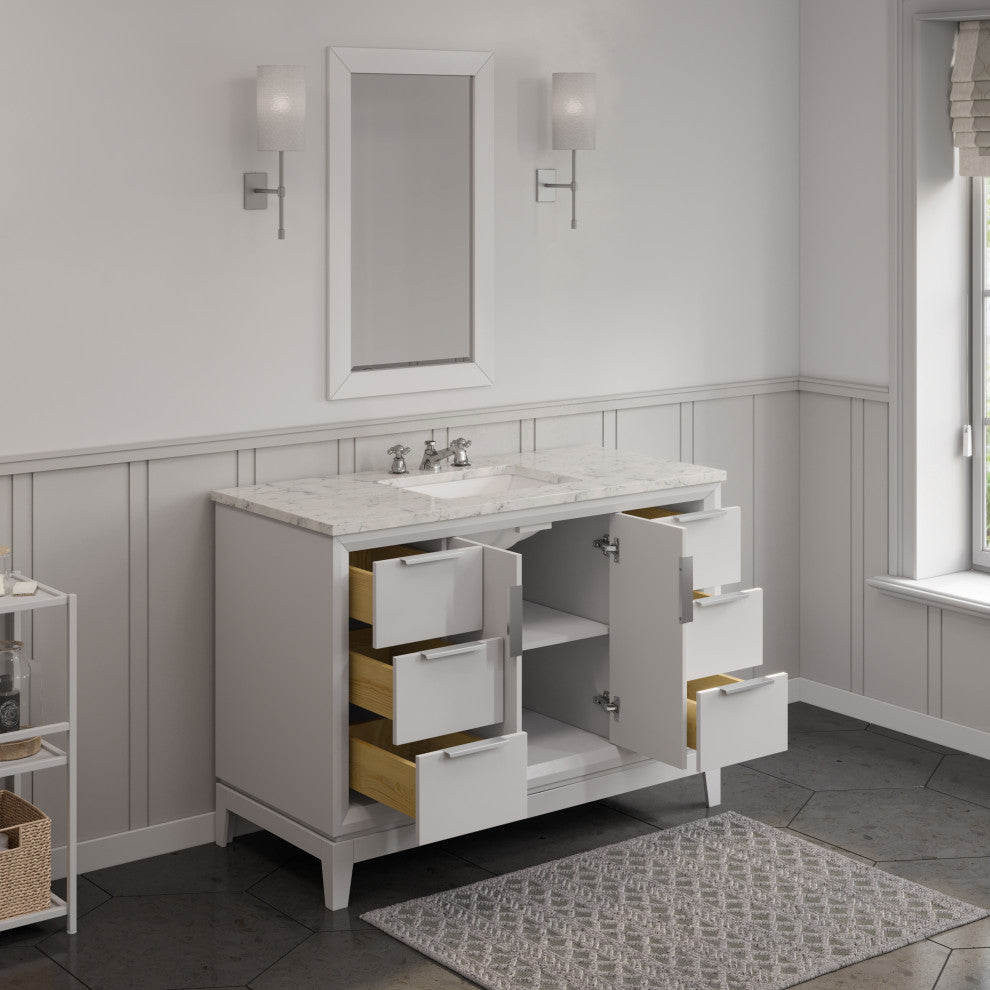 Elizabeth 48" Single Sink Carrara White Marble Vanity, Pure White