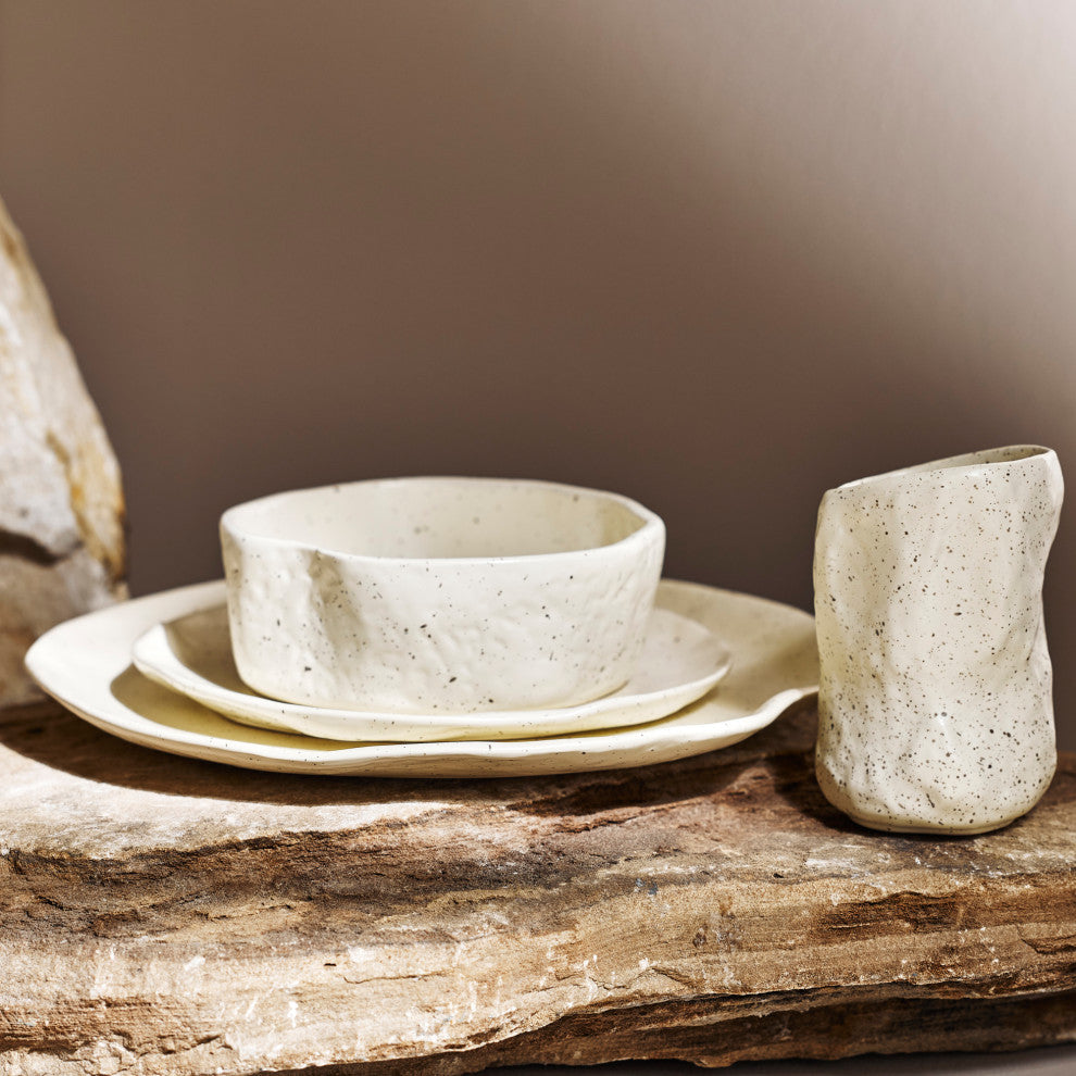 Stone by Mercer Project ATIK Stoneware 32 Piece Dinnerware Set, Cream Speckled