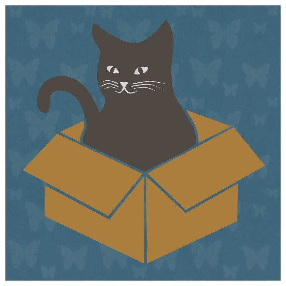 "Cat in a Box - Blue" Digital Paper Print by BG.Studio, 38"x38"