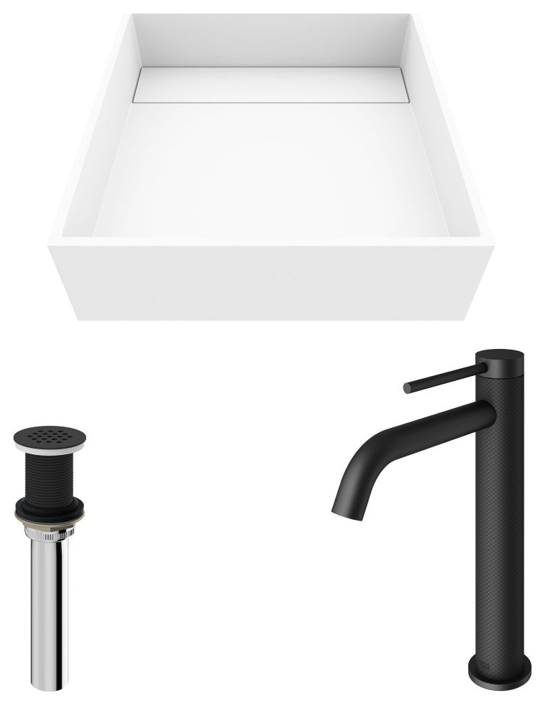 Montauk 15"L x 15"W MatteStone Vessel Sink and Lexington 10"H Faucet Set