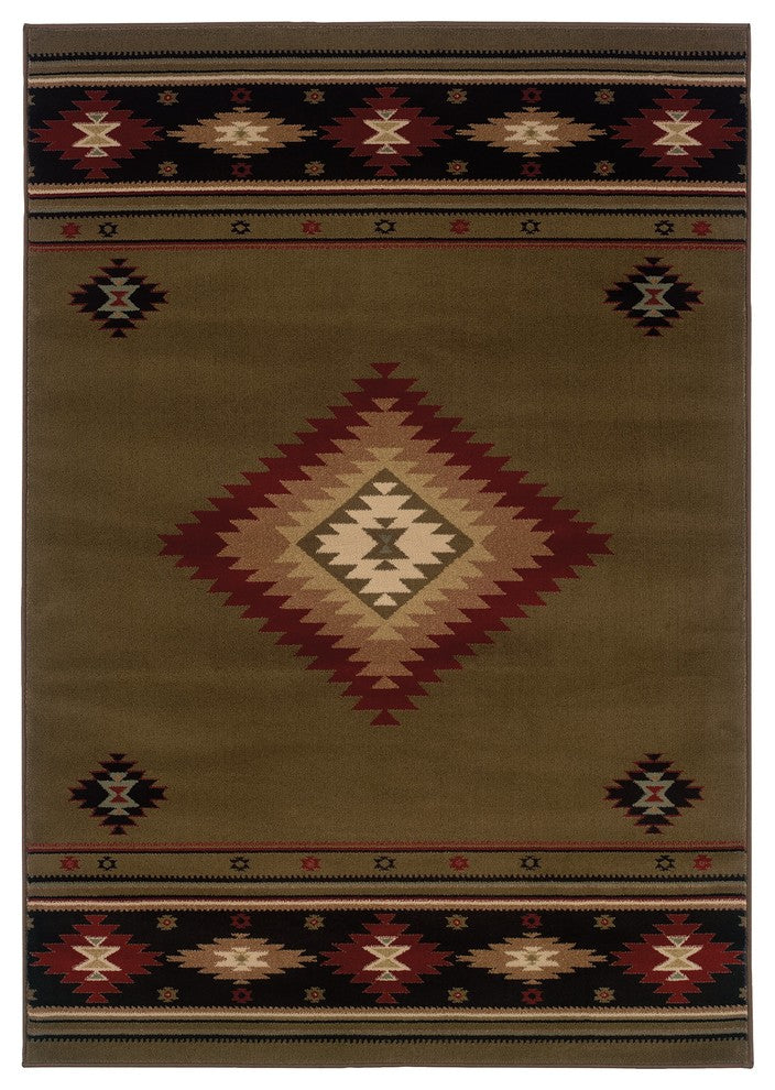 Oriental Weavers Hudson Green/Red Southwest/Lodge Indoor Area Rug 3'10"X5'5"