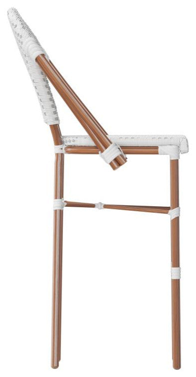 Set of 2 Stackable Indoor/Outdoor French Bistro 30" Bar Stools, White & Gray/Natural Frame