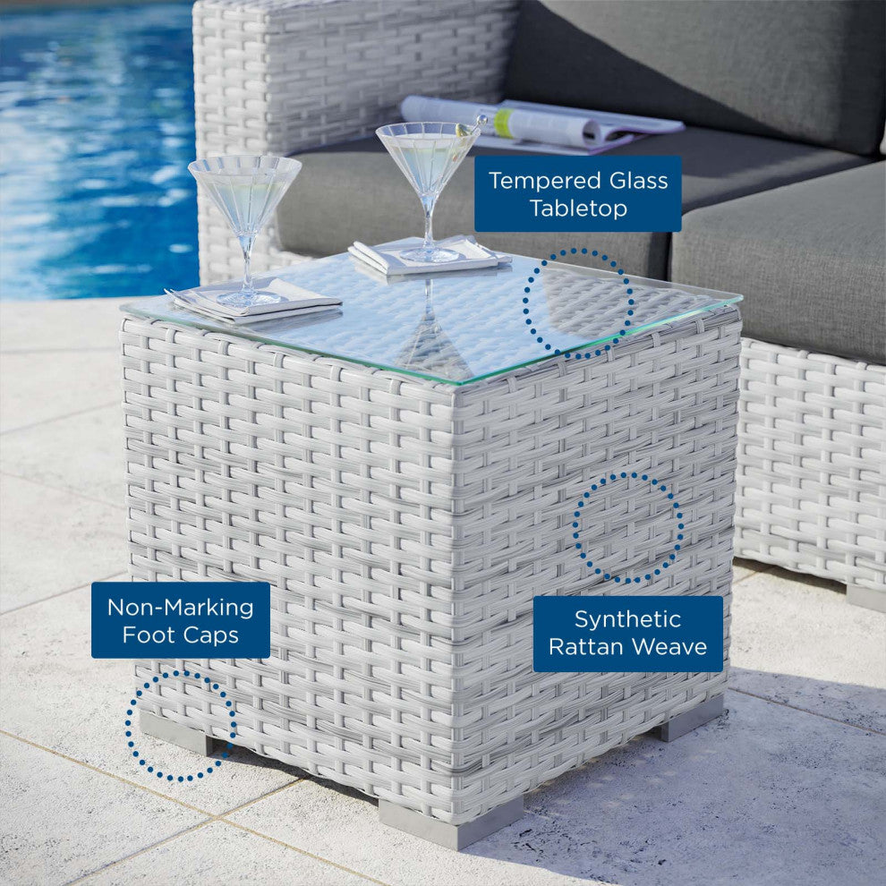 Lounge Side Table, Square, Rattan, Wicker, Gray, Modern, Outdoor Patio Cafe