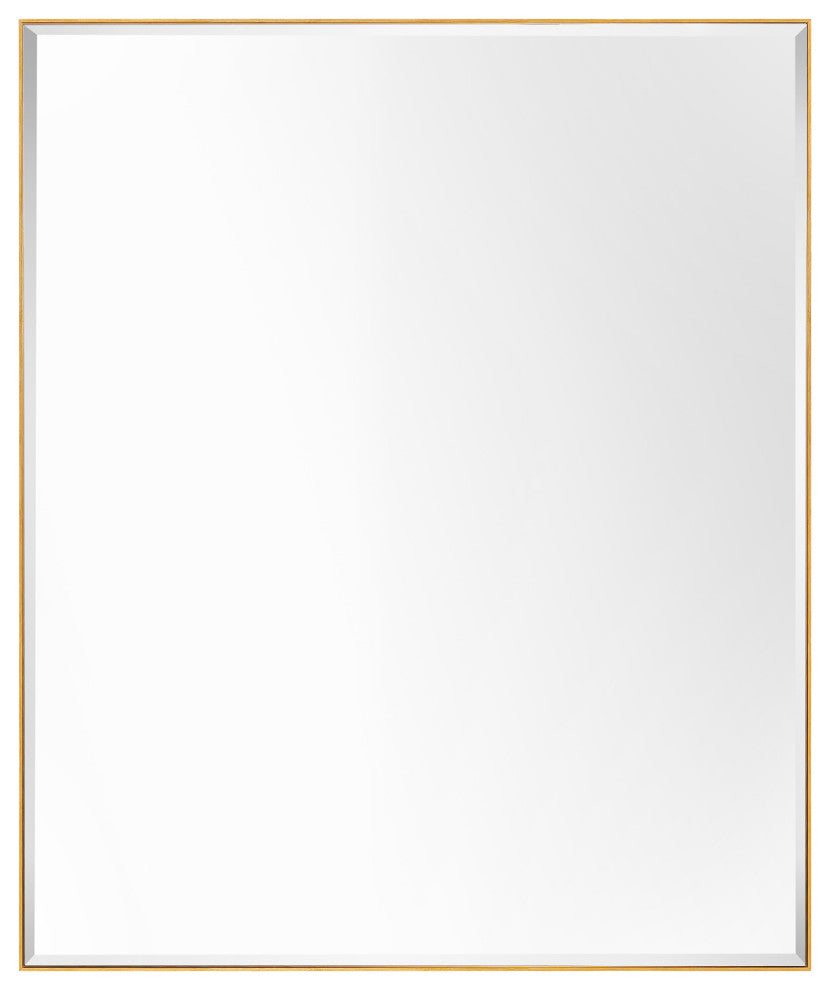 Rectangle Aluminum Framed Wall Mounted Mirror With Beveled Edge, Gold, 30"x36"