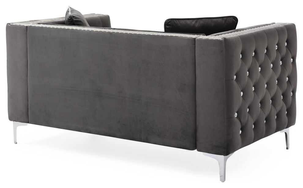 Paige Velvet Tufted Loveseat, Grey