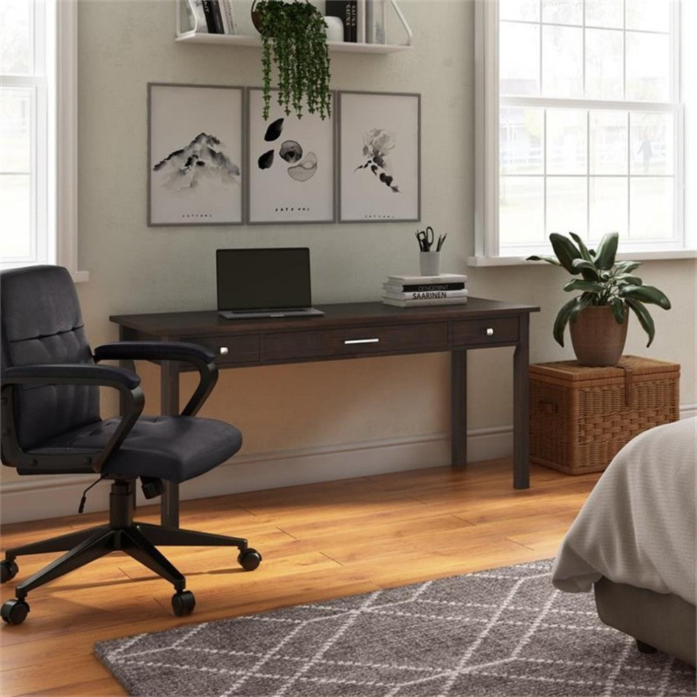 Simpli Home Avalon 60" Contemporary Solid Wood Computer Desk in Tobacco Brown