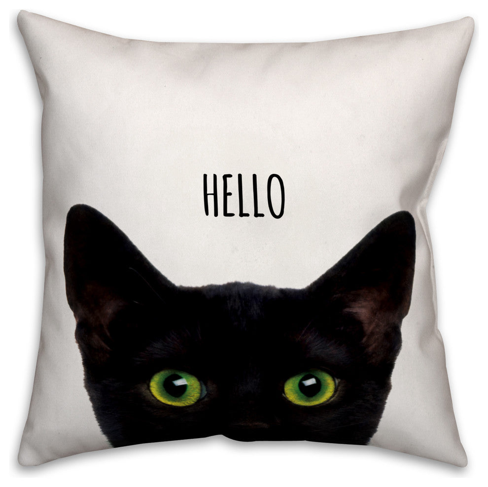 Curious Hello Black Cat 20x20 Spun Poly Pillow