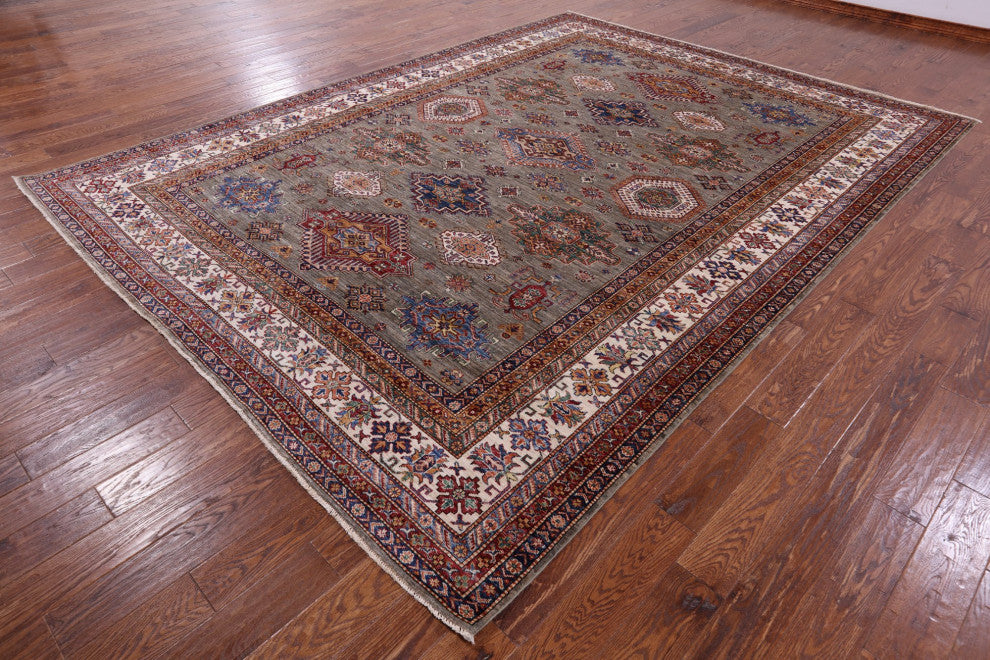Handmade Geometric Super Kazak Wool Rug 8' 11" X 12' 1" Q9683