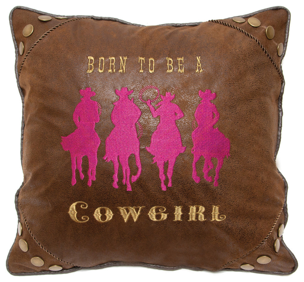 Born to Be a Cowgirl Western Throw Pillow, 18"x18"