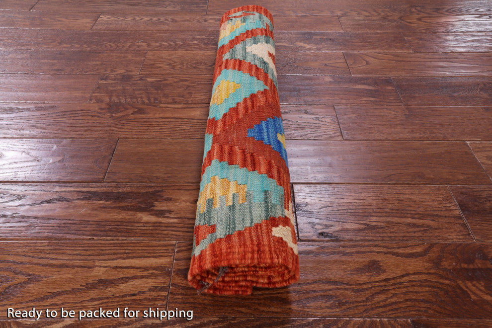 2' 8" X 9' 9" Runner Kilim Flat Weave Reversible Wool On Wool Rug - Q12555